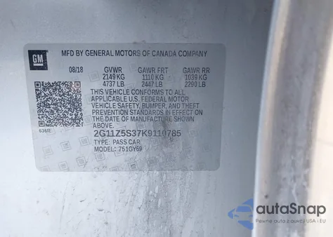 2019 Chevrolet Impala Lt z USA, uszkodzony, nr VIN 2G11Z5S37K9110785